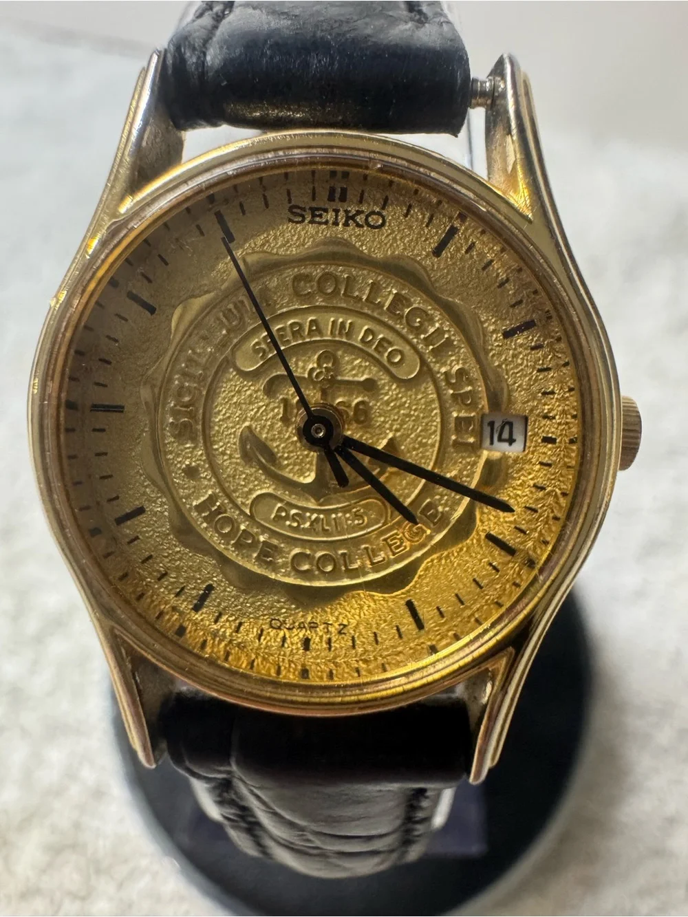 Seiko Gold Dial Black Leather Strap Watch